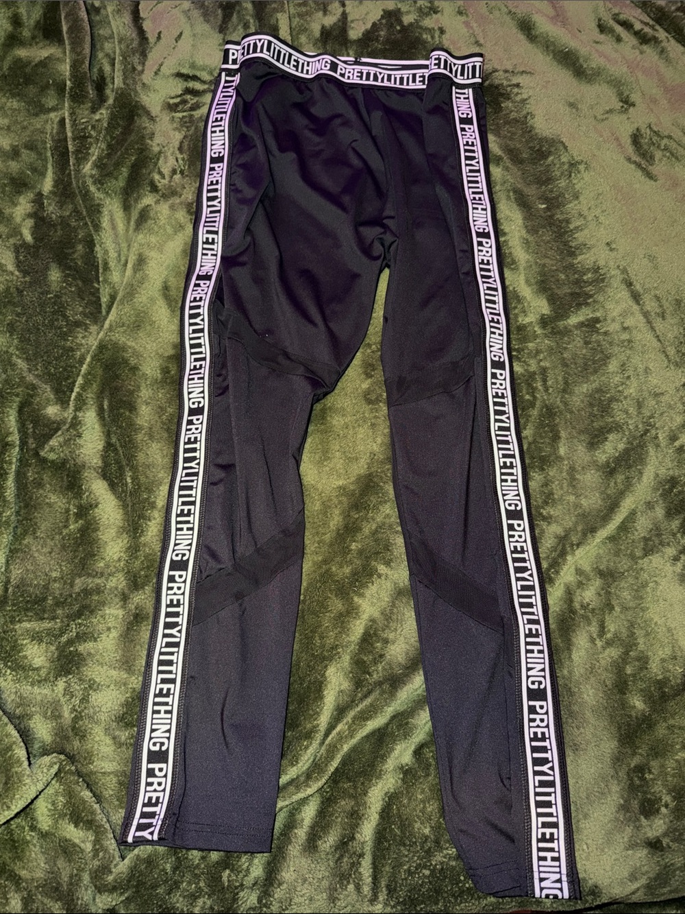 PrettyLittleThing Mesh Panel Black Leggings with White Logo Taping